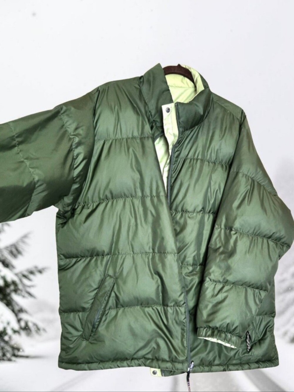 L.L. Bean Reversible Quilted Goose Down Puffer Jacket Olive & Lime Green 2X